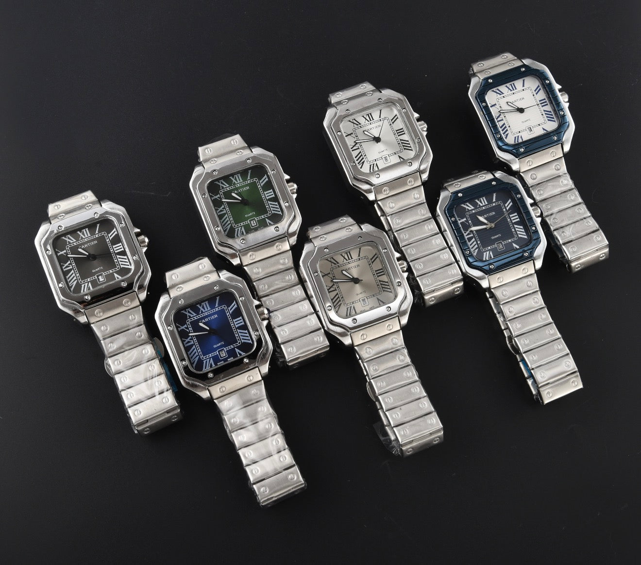 Cartier Santos White Dial Blue Bezel