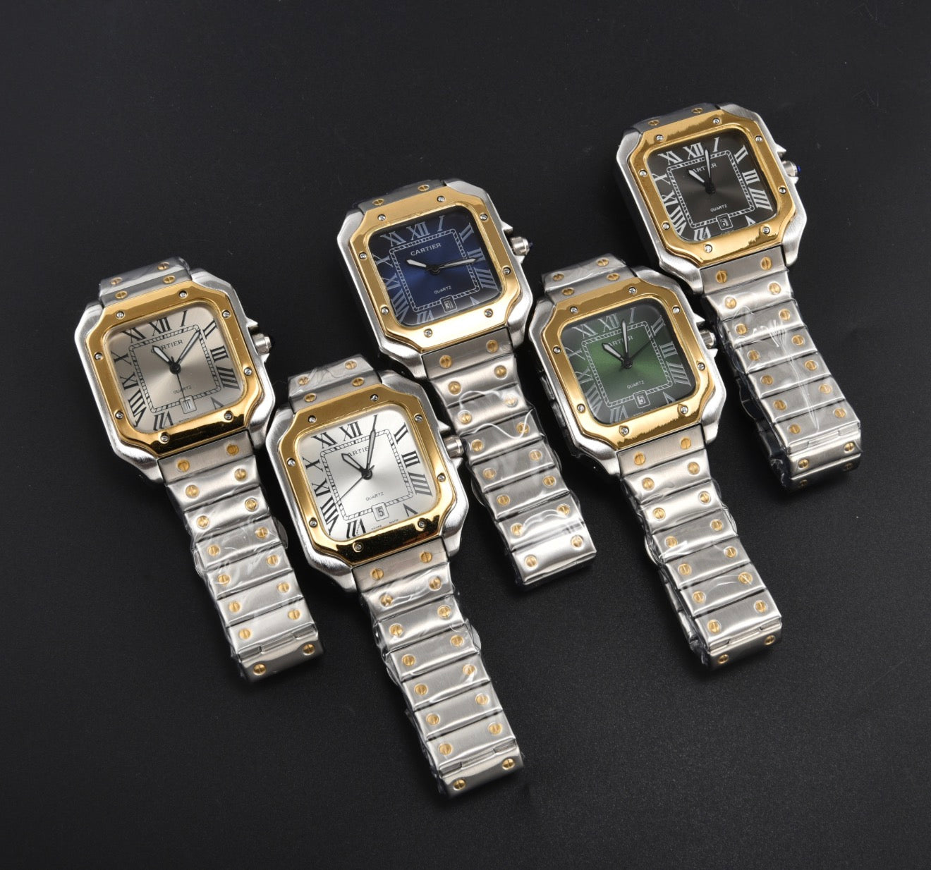 Cartier Santos Blue Dial Gold Bezel