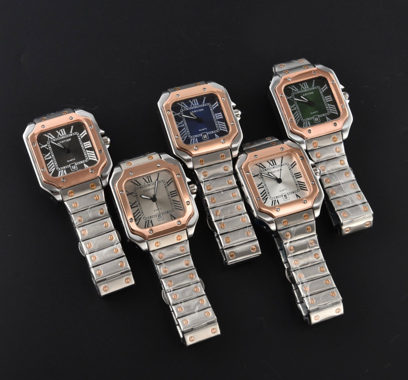 Cartier Santos Blue Dial Bronze Bezel