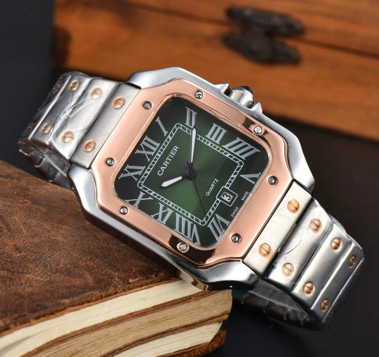 Cartier Santos Green Dial Bronze Bezel