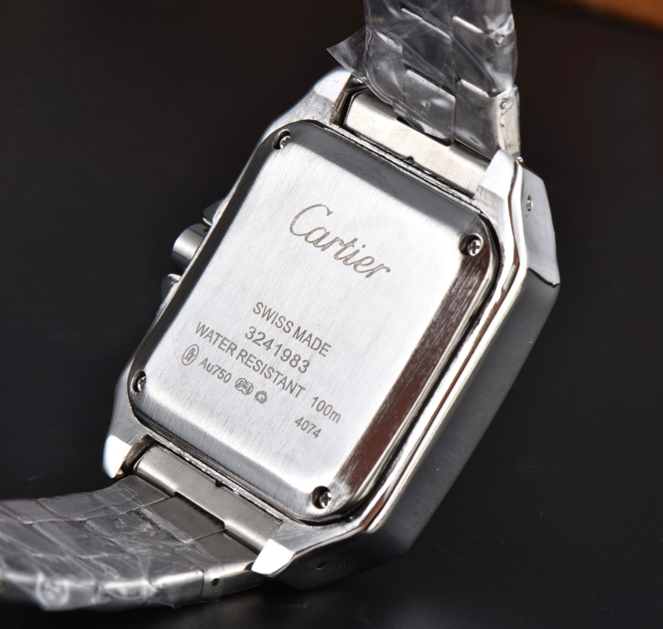 Cartier Santos White Dial Blue Bezel