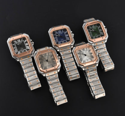 Cartier Santos Grey Dial Bronze Bezel