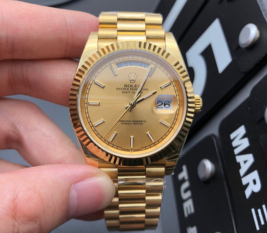 Rolex Oyster Perpetual Day-Date Yellow Gold And Fluted Bezel
