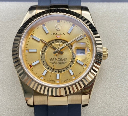 Rolex Oyster Perpetual Sky-Dweller Yellow Gold Black Oysterflex